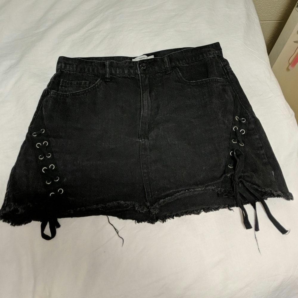 Black denim lace up skirt